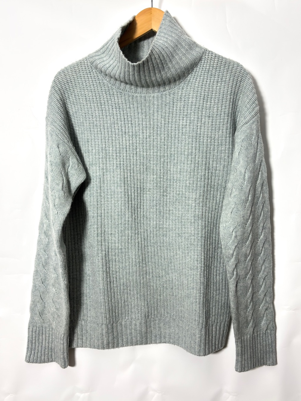 Gentle Herd Cable Knit Cashmere Wool Blend Mockneck Women's Sweater Small